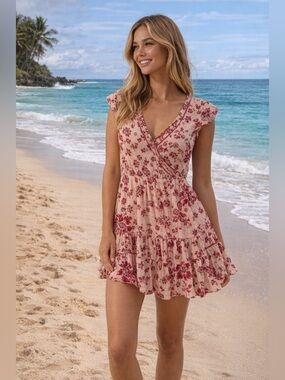 Poupette St. Barth Estelle Pink Floral Mini Dress